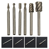 6pcs Dremel Rotary Tools Mini Drill Bit Set Cutting HSS Routing Router Grinding Bits Milling Cutters for Wood Carving Tool