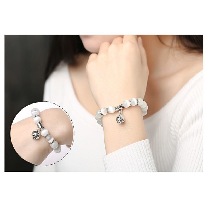 2 pieces/lot Health Care Weight Loss Magnet White Cat Eye Beads Bracelet with Lucky Pendant Therapy Bracelet Anklet Main image