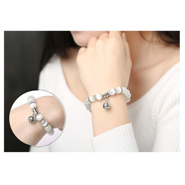 2 pieces/lot Health Care Weight Loss Magnet White Cat Eye Beads Bracelet with Lucky Pendant Therapy Bracelet Anklet