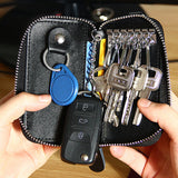 Genuine Leather Man Key Wallets Short Square Cowhide ID Card Holder Zipper Multi-function Car Keychain Housekeeper Key Organizer