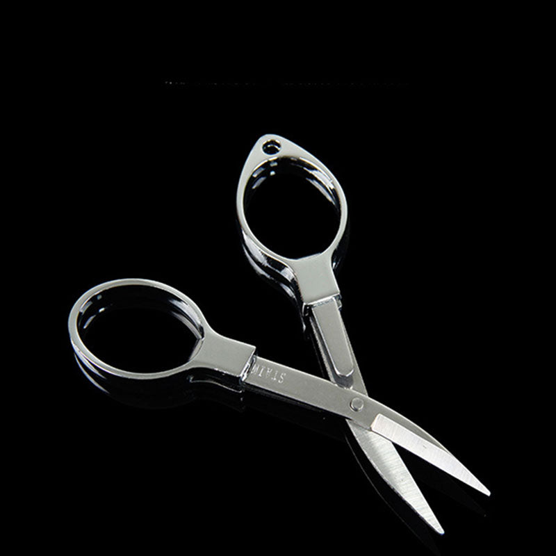 Silver Mini Stainless Steel Folding Keychain Fishing Scissors Glass Shaped Cutter Camping Tool Fishing Pliers Hook Scissors