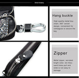 Genuine Leather Man Key Wallets Short Square Cowhide ID Card Holder Zipper Multi-function Car Keychain Housekeeper Key Organizer