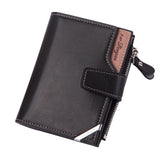 Men's Wallet Leather Short Carteira Vertical Locomotive British Casual Multi-function Card Bag Zipper Buckle Triangle Folding