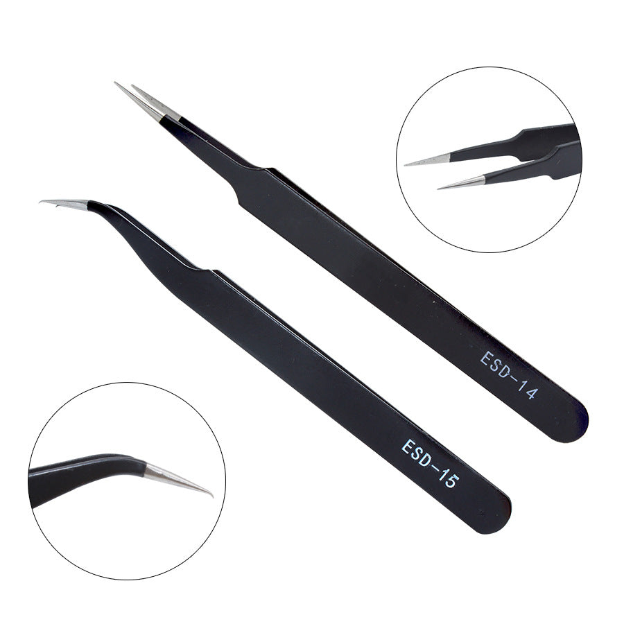 10 model metal anti-static bending straight tip tweezers precision welding  electronic ESD tweezers for soldering smd tool set