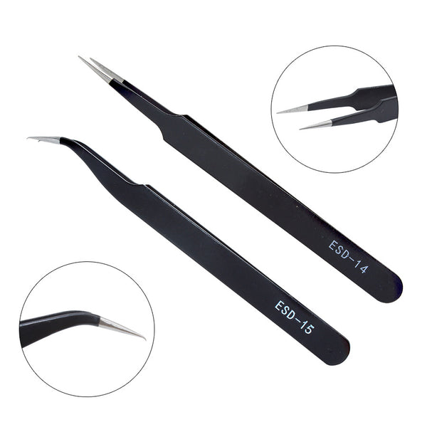10 model metal anti-static bending straight tip tweezers precision welding  electronic ESD tweezers for soldering smd tool set