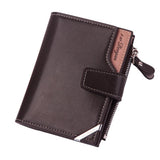 Men's Wallet Leather Short Carteira Vertical Locomotive British Casual Multi-function Card Bag Zipper Buckle Triangle Folding