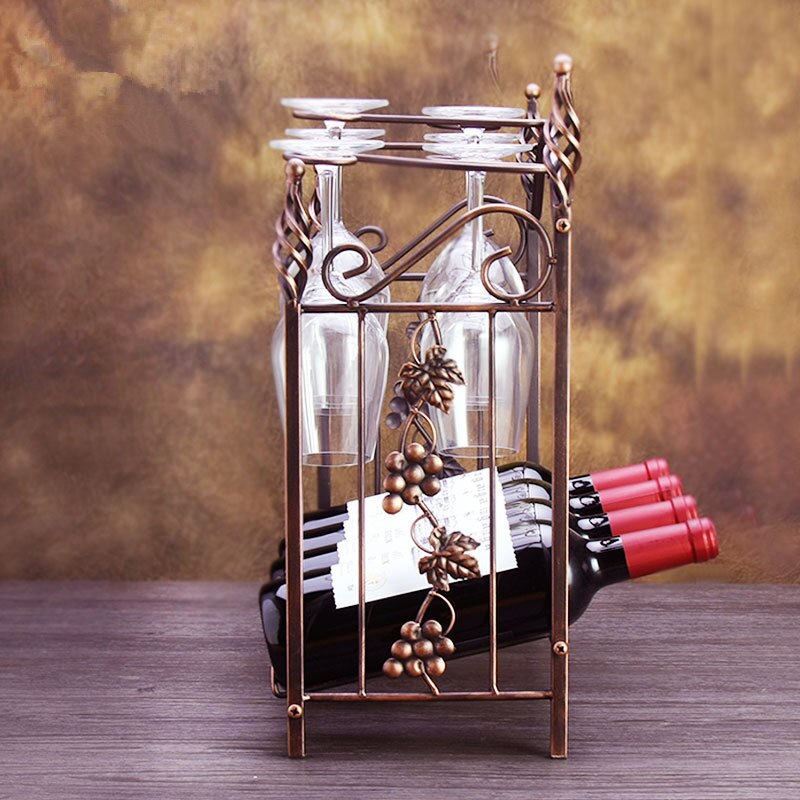 New multifunctional wine rack hold 4 bottles and 6 glasses disassembly wine bottles rack wine glass rack European iron wine rack Secondary image