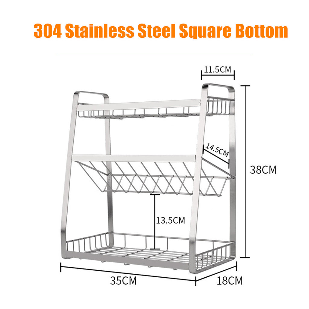 3 Layers Kitchen Spice Rack 304 Stainless Steel Countertop Spice Jars Bottle Shelf Kitchen Organizer Shelf Storage Holder Black