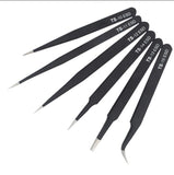 6Pcs Anti-static ESD Stainless Steel Tweezers Maintenance Tools Industrial Precision Curved Straight Tweezers Repair Tools