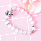 2 pieces/lot Health Care Weight Loss Magnet White Cat Eye Beads Bracelet with Lucky Pendant Therapy Bracelet Anklet