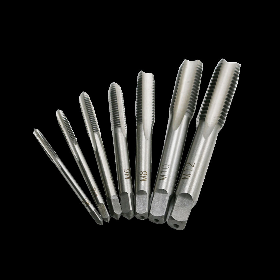 7PCS/Set Bearing Steel Taper  HSS M3-M12 Machine Spiral Point Straight Fluted Screw Thread Hand Tap Drill