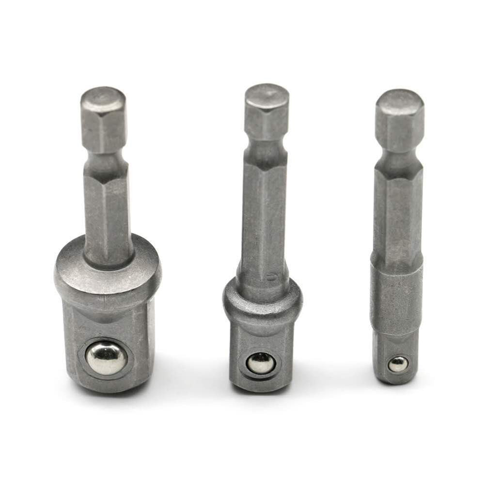 3pcs Socket Adapter 1/4 3/8 1/2Inch Nut Driver Sockets Impact Hex Shank Extension Drill Bits Bar Set 3 Short rods 50mm