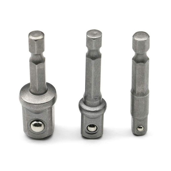 3pcs Socket Adapter 1/4 3/8 1/2Inch Nut Driver Sockets Impact Hex Shank Extension Drill Bits Bar Set 3 Short rods 50mm