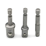 3pcs Socket Adapter 1/4 3/8 1/2Inch Nut Driver Sockets Impact Hex Shank Extension Drill Bits Bar Set 3 Short rods 50mm