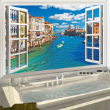 3D Window Wall Stickers For Living-room Bedroom Study Room Home Decor Scenery Sea Hill Animal Forest Space PVC Mural Art Decals