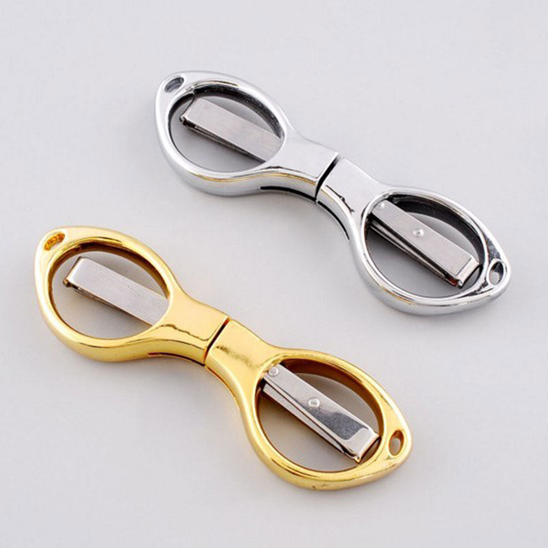 Silver Mini Stainless Steel Folding Keychain Fishing Scissors Glass Shaped Cutter Camping Tool Fishing Pliers Hook Scissors