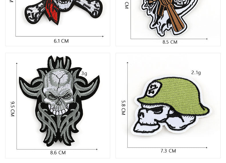 16 Pcs Mixed Iron On and Sew-On Patches For Clothing Embroidery Patch Skull Fabric Badge Stickers For Clothes Jeans Decoration