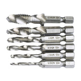 6pcs M3-M10 Screw Tap Drill Bits Hss Taps Countersink Deburr Set Metric Combination Bit High Speed Steel 1/4 IN Quick Change Hex