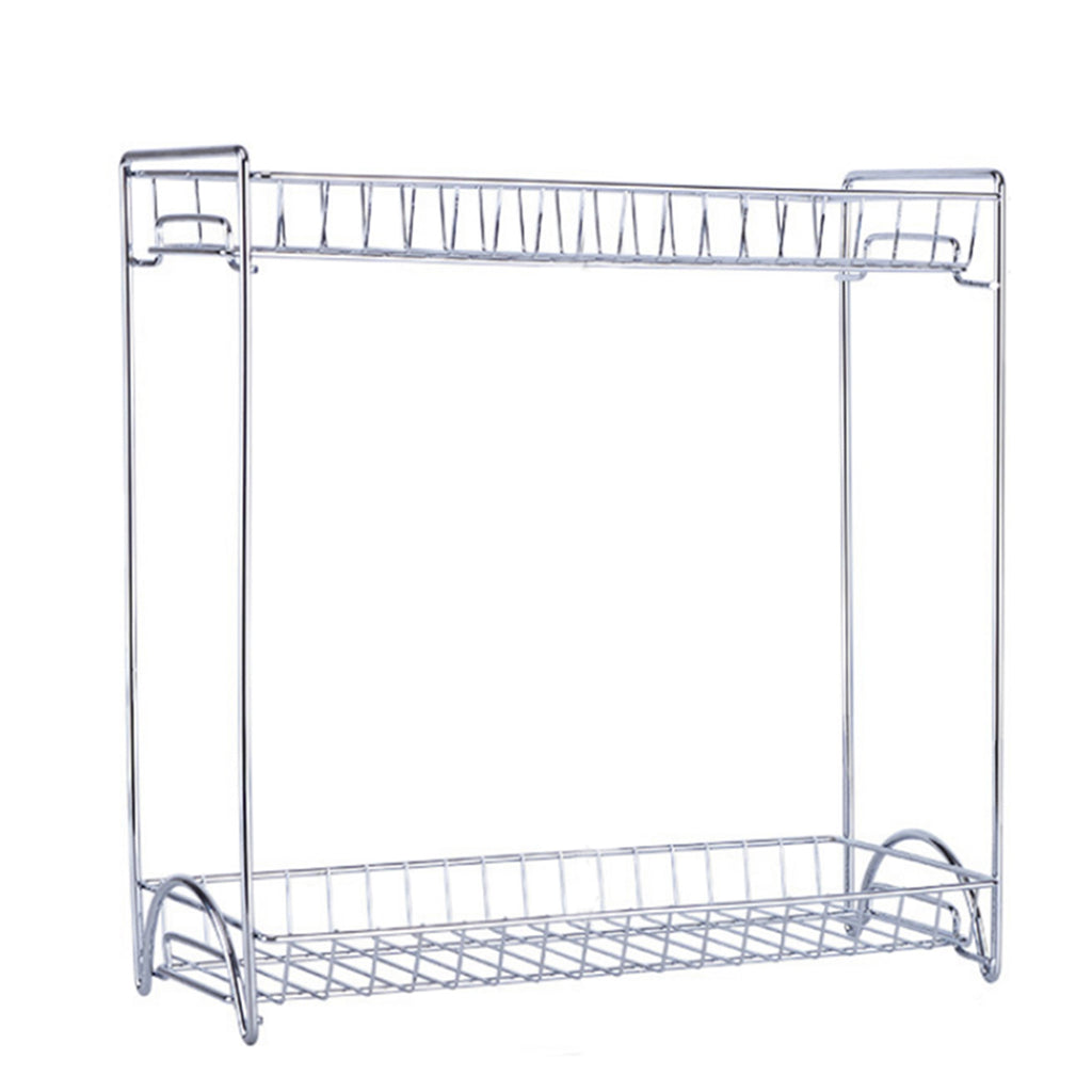 Two Layers Stainless Steel Detachable Storage Shelf Rack Home Kitchen Seasoning Holder Organizer - Silver