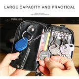 Genuine Leather Man Key Wallets Short Square Cowhide ID Card Holder Zipper Multi-function Car Keychain Housekeeper Key Organizer