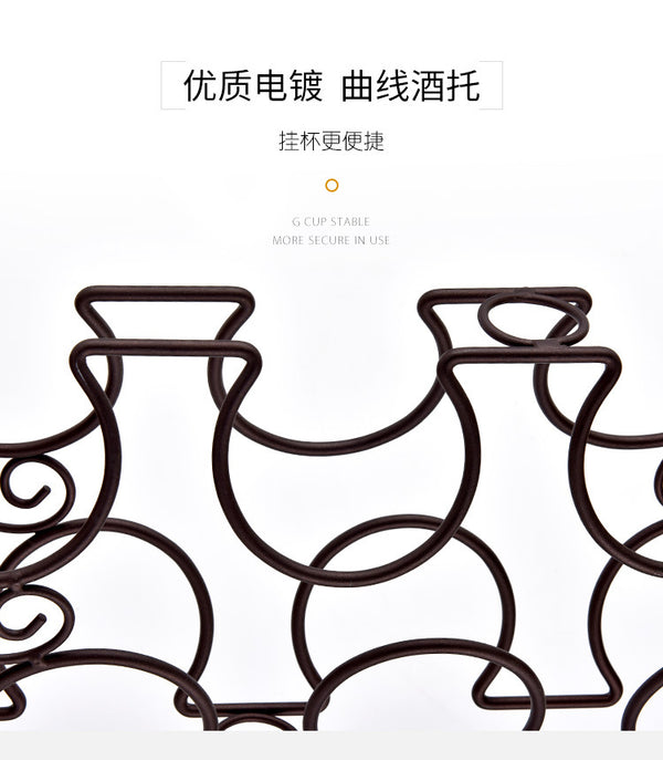 G- style Wooden Stable Wine rack oval wooden bottom iron art six bottle wine rack dining table wine cabinet decoration