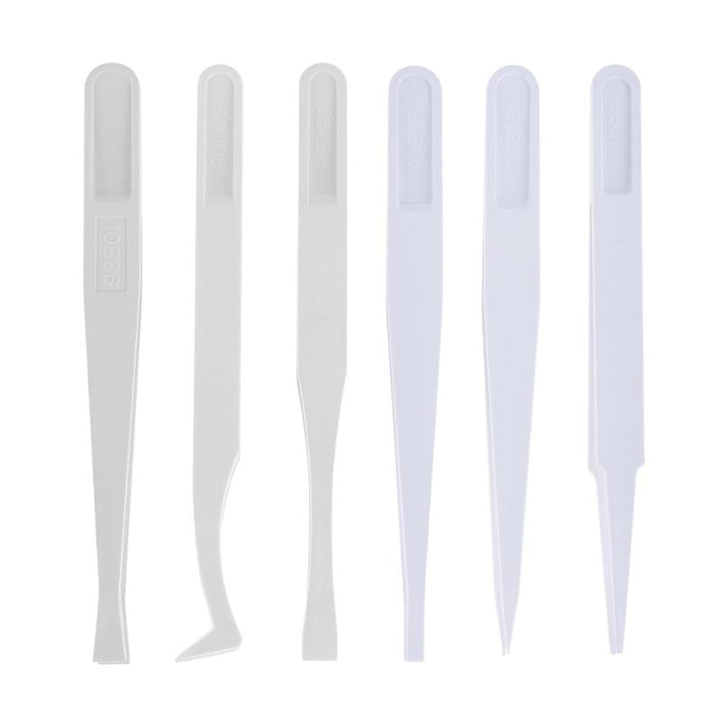 6pcs/set Carbon Fiber Plastic Tweezers Antistatic Straight Curved Anti-static Tweezers White Color Hand Tool Secondary image