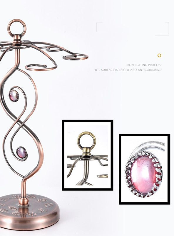 Nordic Style Goblet Holder Wine Cup Rack Red Wine Glass Cup Standing with 6 Hooks Stainless Steel Hanging Drinking Glasses Rack