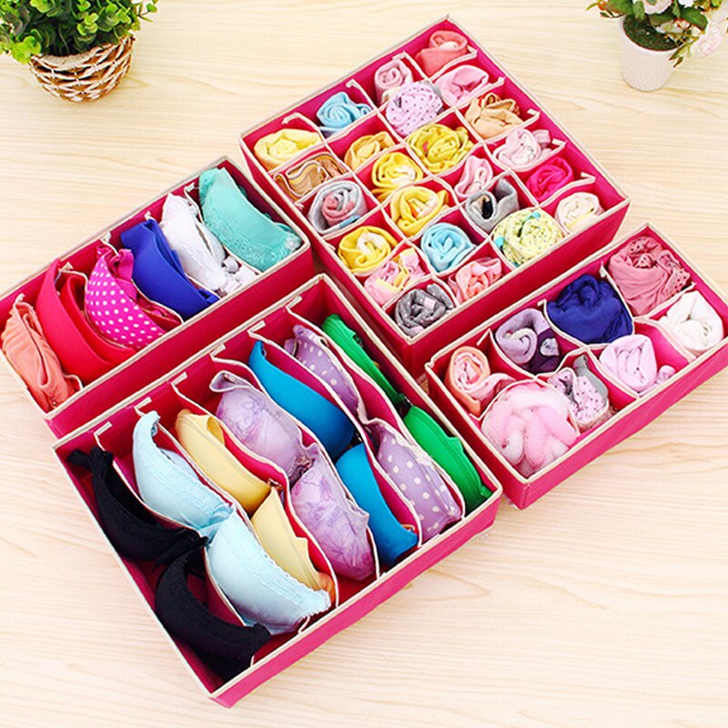 4pcs Multi-size Bra Underwear Organizer Foldable Home Storage Box Non-woven Wardrobe Drawer Closet Organizer For Scarfs Socks