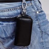 Genuine Leather Man Key Wallets Short Square Cowhide ID Card Holder Zipper Multi-function Car Keychain Housekeeper Key Organizer