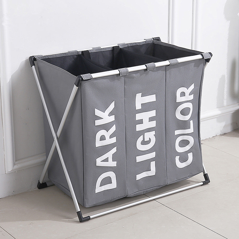 Collapsible Dirty clothes laundry basket Three grid bathroom laundry hamper Organizer home office metal storage basket Main image