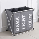 Collapsible Dirty clothes laundry basket Three grid bathroom laundry hamper Organizer home office metal storage basket