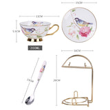 Pastoral Flower Bird Bone China Tea Cup Saucer Spoon Set 200ml British Cafe Porcelain Coffee Cup Advanced Ceramic Teacup