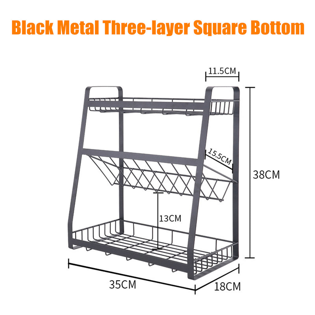 3 Layers Kitchen Spice Rack 304 Stainless Steel Countertop Spice Jars Bottle Shelf Kitchen Organizer Shelf Storage Holder Black
