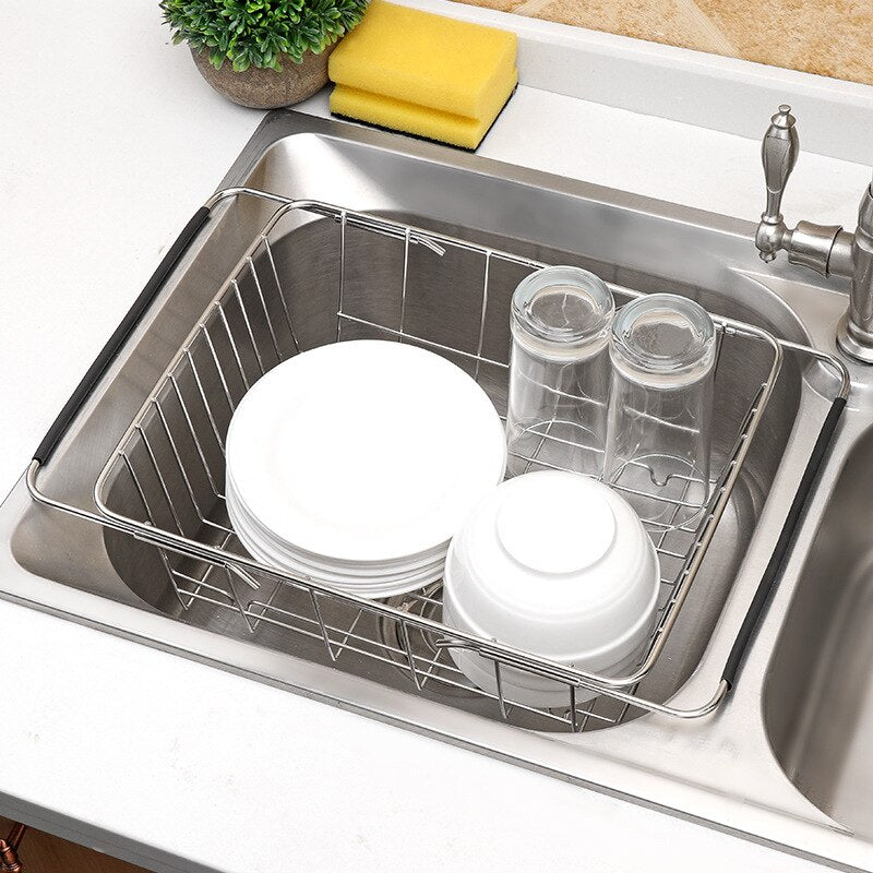 Stainless Steel Vegetables Drain Rack Adjustable Sink Fruit Storage Holder Dish Home Organizer Drying  Kitchen Functional Basket
