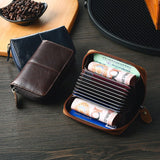 Cow Leather Wallet RFID Business Card Holder Men Zipper Blue Brown Credit Card Wallet carteira Male Portfele Retro tarjetero