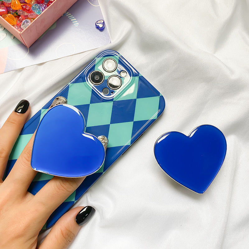 Electroplating luxury blue mobile phone airbag bracket paste type retractable love simple niche creative ring phone case