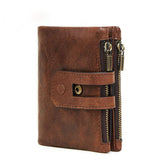 Double zipper bulk wallet anti-RFID steal fashion short casual men's wallet new genuine leather wallet