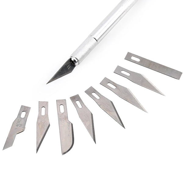 Metal Handle Scalpel 9 Blades Knife Wood Paper Cutter Craft Pen Knives Engraving Knife DIY Repair Hand Tools