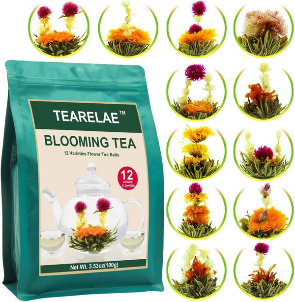 TEARELAE Blooming Tea Flowers 16pcs Individually Sealed Flowering Tea Balls