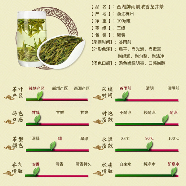 West Lake Longjing Tea Before The Rain Green Fragrant Tea 西湖牌 龙井茶叶 雨前浓香新茶100g