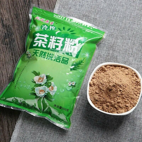 Leng Zha Cha Zi Fen Tian Ran Xi Hu Fen Xi Fa Shui冷榨茶籽粉天然洗护粉洗发水洗碗液500g