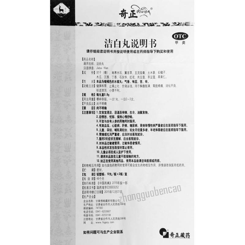 Qizheng Jiebai Wan 奇正洁白丸 Main image