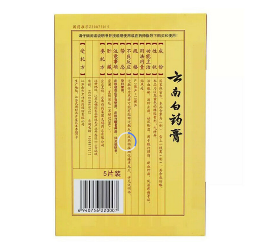 YunNanBaiYao Gao Yao Tie Die Da Sun Shang 云南白药膏药跌打损伤活血化瘀消肿止痛膏药贴5贴/盒 2盒装